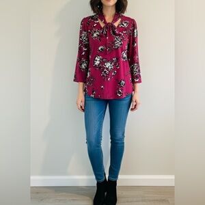 Adrienne Vittadini Floral 3/4 Sleeve Top Size Large